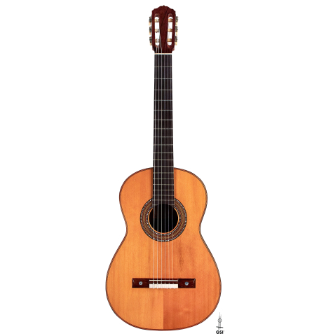 The front of a 1912 Manuel Ramirez classical guitar made of spruce and CSA rosewood