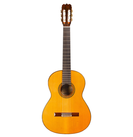 The front of a 2004 Jose Ramirez "1a" classical guitar made of cedar and CSA rosewood
