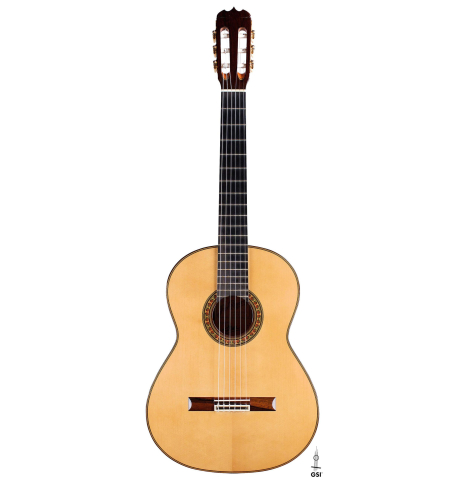 The front of a 2004 Jose Ramirez "1a" classical guitar made of spruce and CSA rosewood