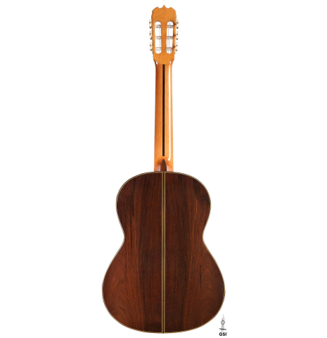 The back of a 2004 Jose Ramirez "1a" classical guitar made of spruce and CSA rosewood