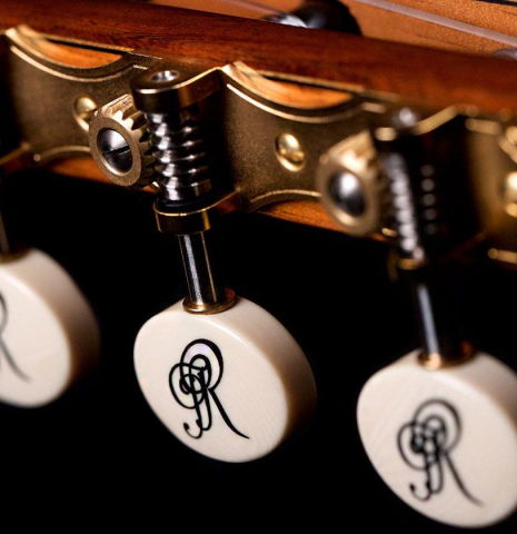 The tuning machines of a 2019 Jose Ramirez "1a C650" classical guitar made of cedar and African rosewood