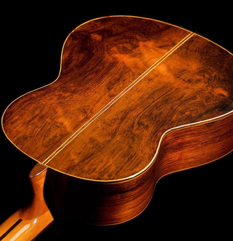 The back and sides of a 1973 Jose Ramirez "2a" classical guitar made of cedar and CSA rosewood