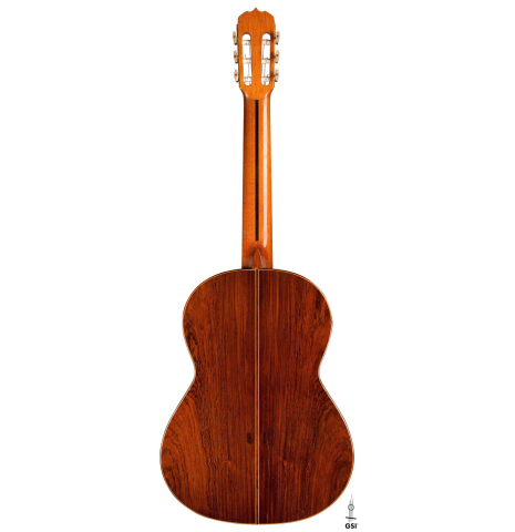 The back of a 1971 Jose Ramirez "1a" classical guitar made of cedar and CSA rosewood