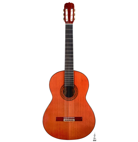 The front of a 1973 Jose Ramirez &quot;1a&quot; classical guitar made with cedar and CSA rosewood