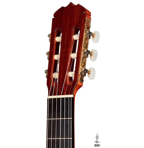 The headstock and tuners of a 1973 Jose Ramirez &quot;1a&quot; classical guitar made with cedar and CSA rosewood