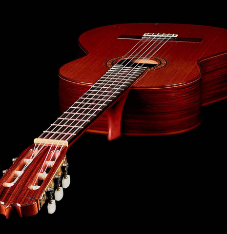 The front of a 1981 Jose Ramirez "1a" classical guitar made with cedar and Indian rosewood