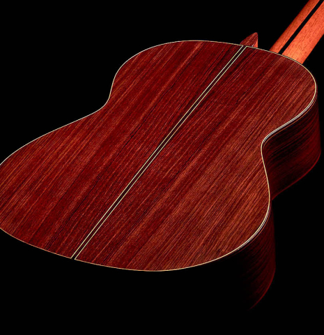 The back of a 1981 Jose Ramirez &quot;1a&quot; classical guitar made with cedar and Indian rosewood