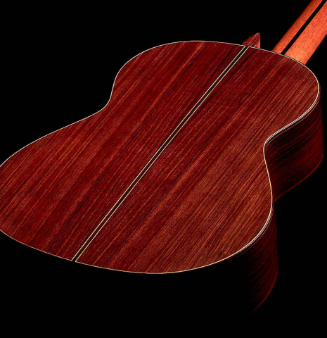 The back of a 1981 Jose Ramirez "1a" classical guitar made with cedar and Indian rosewood