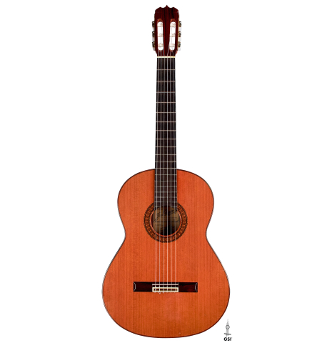 The front of a 1981 Jose Ramirez &quot;1a&quot; classical guitar made with cedar and Indian rosewood