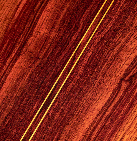This is a close-up detail of the back of a Jose Ramirez &quot;1a&quot; classical guitar built in 1978. It has a cedar soundboard and Indian rosewood back and sides.