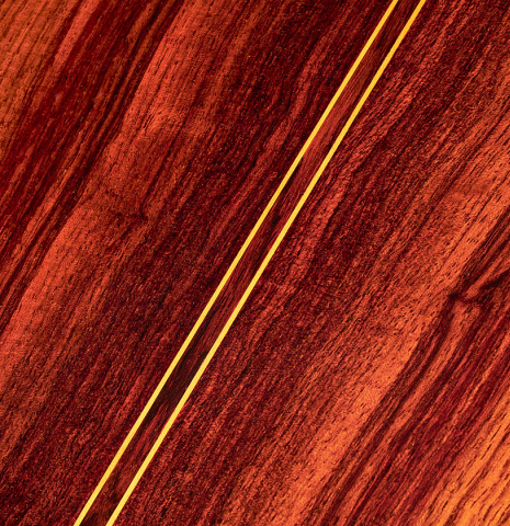 This is a close-up detail of the back of a Jose Ramirez "1a" classical guitar built in 1978. It has a cedar soundboard and Indian rosewood back and sides.