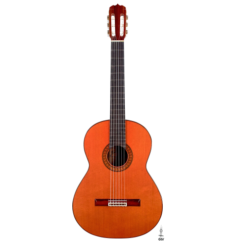 This is the front of a Jose Ramirez &quot;1a&quot; classical guitar built in 1978 on a white background. It has a cedar soundboard and Indian rosewood back and sides.