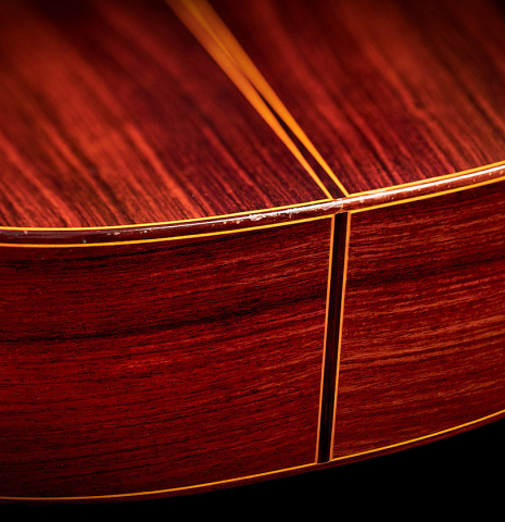This is the back, sides and bindings of a Jose Ramirez "1a" classical guitar built in 1978. It has a cedar soundboard and Indian rosewood back and sides.