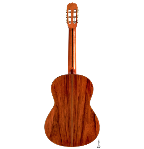 This is the back of a Jose Ramirez &quot;1a&quot; classical guitar built in 2006 on a white background. It has a cedar soundboard and CSA rosewood back and sides.