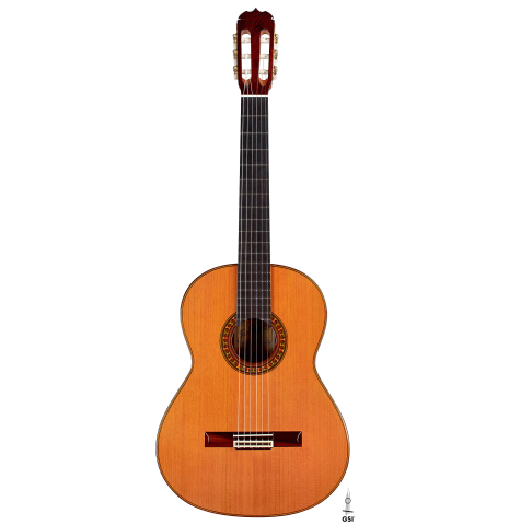 This is the front of a Jose Ramirez &quot;1a&quot; classical guitar built in 2006 on a white background. It has a cedar soundboard and CSA rosewood back and sides.