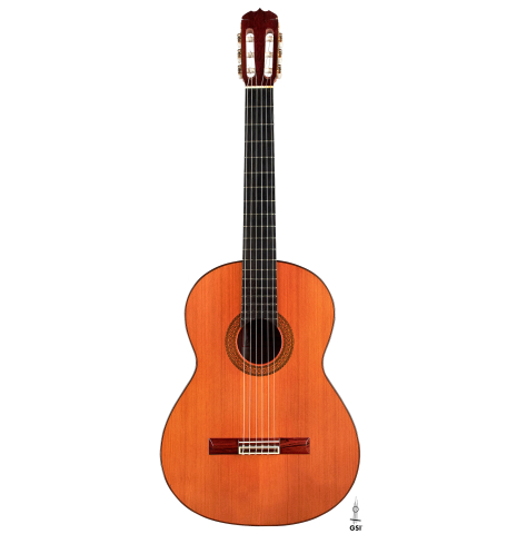 The front of a 1974 Jose Ramirez "2a" Spanish classical guitar made with cedar top and Indian rosewood back and sides.