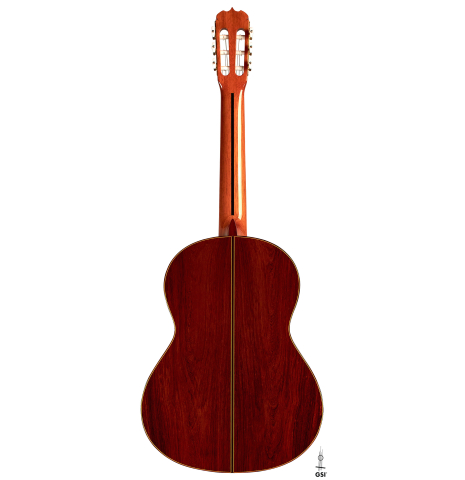 The back of a 1988 Jose Ramirez "1a" classical guitar made of spruce and CSA rosewood