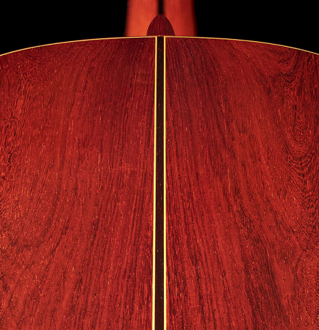 The back and heel of a 1988 Jose Ramirez "1a" classical guitar made of spruce and CSA rosewood