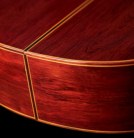 The back and sides of a 1988 Jose Ramirez "1a" classical guitar made of spruce and CSA rosewood