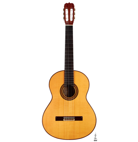 The front of a 1988 Jose Ramirez &quot;1a&quot; classical guitar made of spruce and CSA rosewood