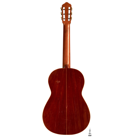 The back of a 1900's Manuel Ramirez &quot;Santos&quot; vintage classical guitar made of spruce and mahogany