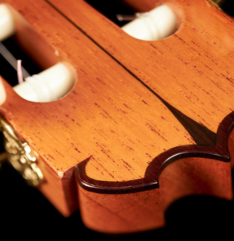 The headstock and machine heads of a 2003 Jose Ramirez &quot;Centenario&quot; classical guitar made of cedar and CSA rosewood