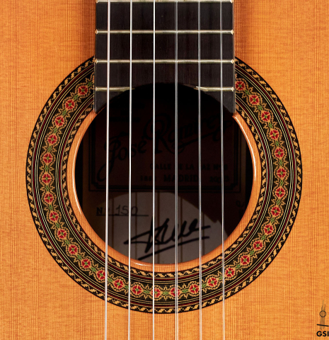 The rosette of a 2003 Jose Ramirez &quot;Centenario&quot; classical guitar made of cedar and CSA rosewood
