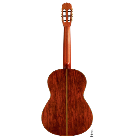 The back of a 2007 Jose Ramirez "1a C650-AP" classical guitar made of spruce and CSA rosewood.