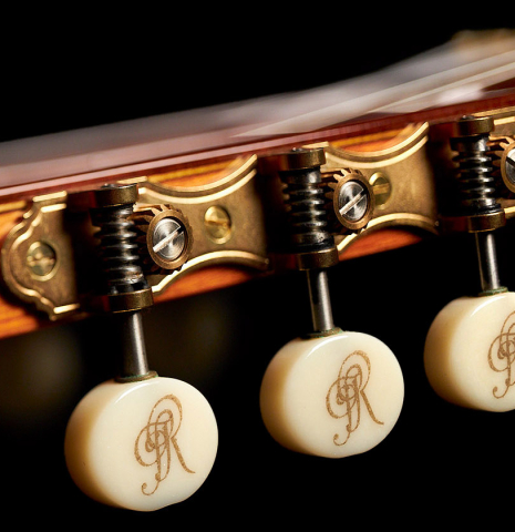 The machine heads of a 2007 Jose Ramirez "1a C650-AP" classical guitar made of spruce and CSA rosewood.
