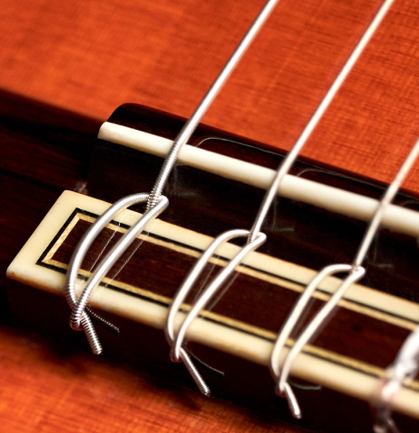 This is the bridge and saddle of a Jose Ramirez "1a" classical guitar built in 1976. It has a cedar soundboard and CSA rosewood back and sides.