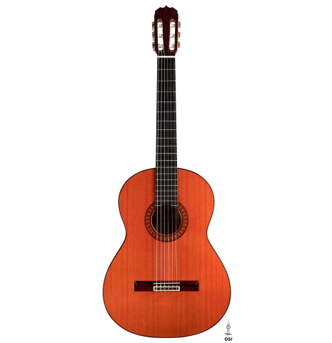 This is the front of a Jose Ramirez &quot;1a&quot; classical guitar built in 1976 on a white background. It has a cedar soundboard and CSA rosewood back and sides.