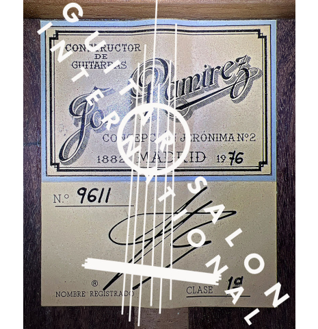 This is the label of a Jose Ramirez "1a" classical guitar built in 1976. It has a cedar soundboard and CSA rosewood back and sides.