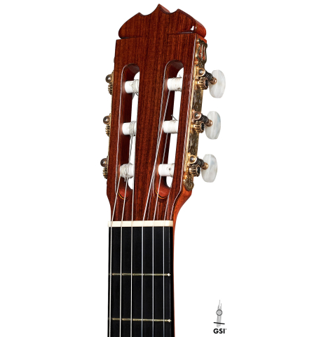 This is the head and tuners of a Jose Ramirez &quot;1a&quot; classical guitar built in 1978 on a white background. It has a cedar soundboard and Indian rosewood back and sides.