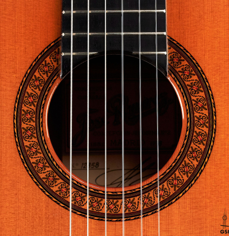 This is the rosette of a Jose Ramirez &quot;1a&quot; classical guitar built in 1978. It has a cedar soundboard and Indian rosewood back and sides.