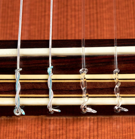 The bridge of a 1990 Jose Ramirez &quot;1a&quot; (ex Gianvito Pulzone) classical guitar made of cedar and Indian rosewood