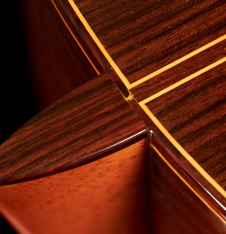 The heel of a 1990 Jose Ramirez &quot;1a&quot; (ex Gianvito Pulzone) classical guitar made of cedar and Indian rosewood