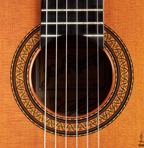 The rosette of a 1990 Jose Ramirez &quot;1a&quot; (ex Gianvito Pulzone) classical guitar made of cedar and Indian rosewood