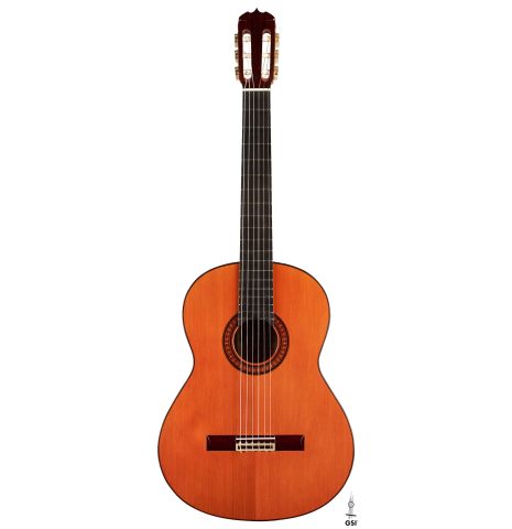 The front of a 1969 Jose Ramirez "1a" classical Spanish guitar made with cedar and CSA rosewood.