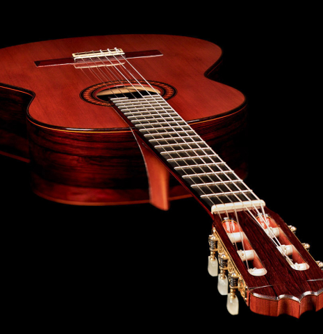 The neck of a 1969 Jose Ramirez "1a" classical Spanish guitar made with cedar and CSA rosewood.