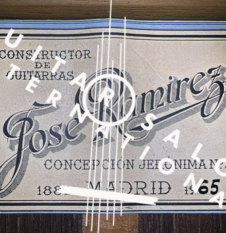 The label of a 1965 Jose Ramirez &quot;1a AM&quot; SP/CSAR classical guitar made by Antonio Martinez.