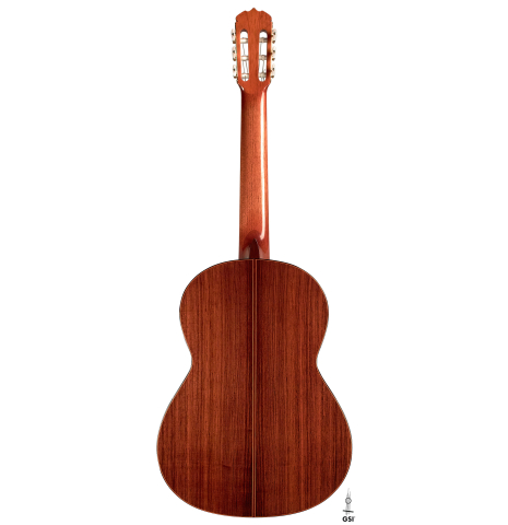 The back of a 1964 Jose Ramirez "1a AM" SP/CSAR classical guitar made by Mariano Tezanos with spruce top and CSA rosewood on a white background.