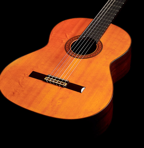 The soundboard and sides of a 1964 Jose Ramirez "1a AM" SP/CSAR classical guitar made by Mariano Tezanos with spruce top and CSA rosewood.