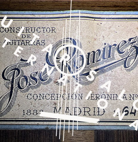 The label of a 1964 Jose Ramirez "1a AM" SP/CSAR classical guitar made by Mariano Tezanos with spruce top and CSA rosewood.