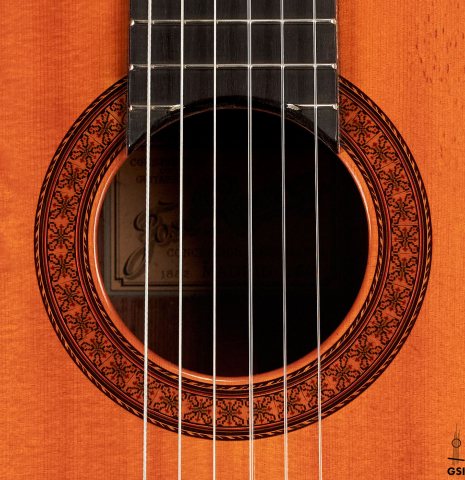 The rosette of a 1964 Jose Ramirez "1a AM" SP/CSAR classical guitar made by Mariano Tezanos with spruce top and CSA rosewood.