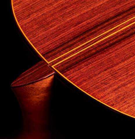 The heel of a 1977 Jose Ramirez "1a" classical guitar made with cedar nad Indian rosewood.