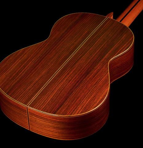 The back and sides of a 1989 Jose Ramirez "1a" (ex Gianvito Pulzone) classical guitar made of cedar and Indian rosewood