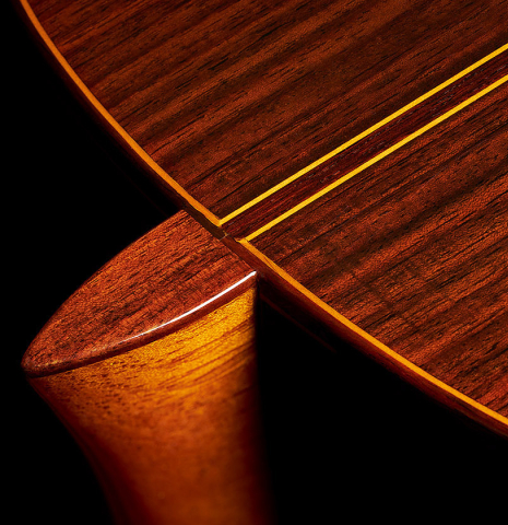 The back, heel and purfling of a 1989 Jose Ramirez "1a" (ex Gianvito Pulzone) classical guitar made of cedar and Indian rosewood