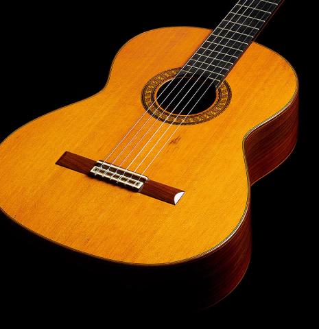 The top and sides of a 1989 Jose Ramirez "1a" (ex Gianvito Pulzone) classical guitar made of cedar and Indian rosewood