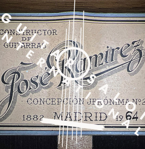 The label of a 1964 Jose Ramirez "1a AM" SP/CSAR classical guitar made by Mariano Tezanos with spruce top and CSA rosewood.