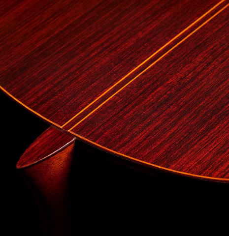 The heel and back back binding of a 1969 Jose Ramirez "1a AM" CD/IN classical guitar made by Antonio Martinez with cedar and Indian rosewood